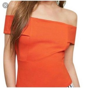 Anthropologie Deletta orange off shoulder top sz M